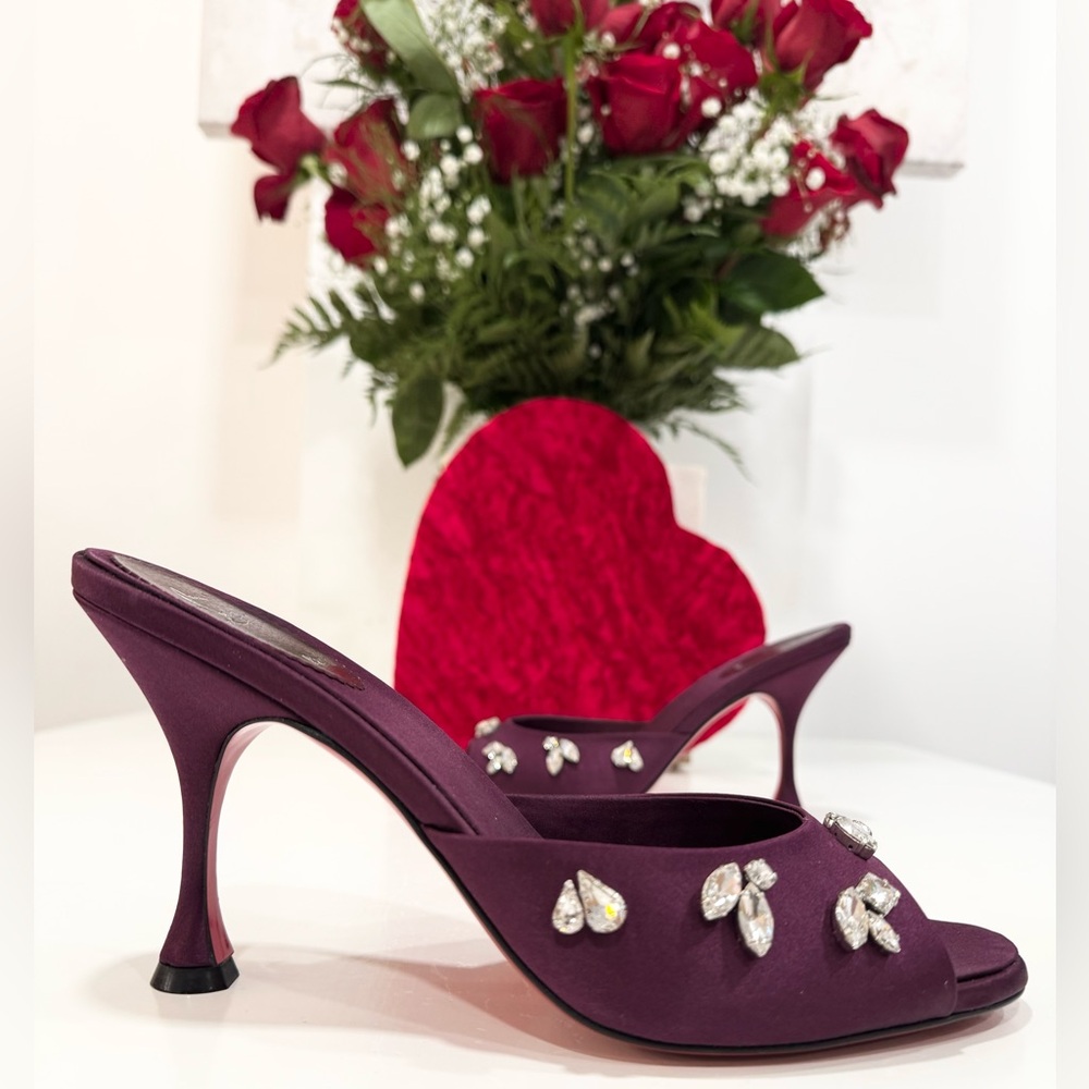 CHRISTIAN LOUBOUTIN Degraqueen 85mm heel Embellished Mules - Merlot - Picture 9 of 12
